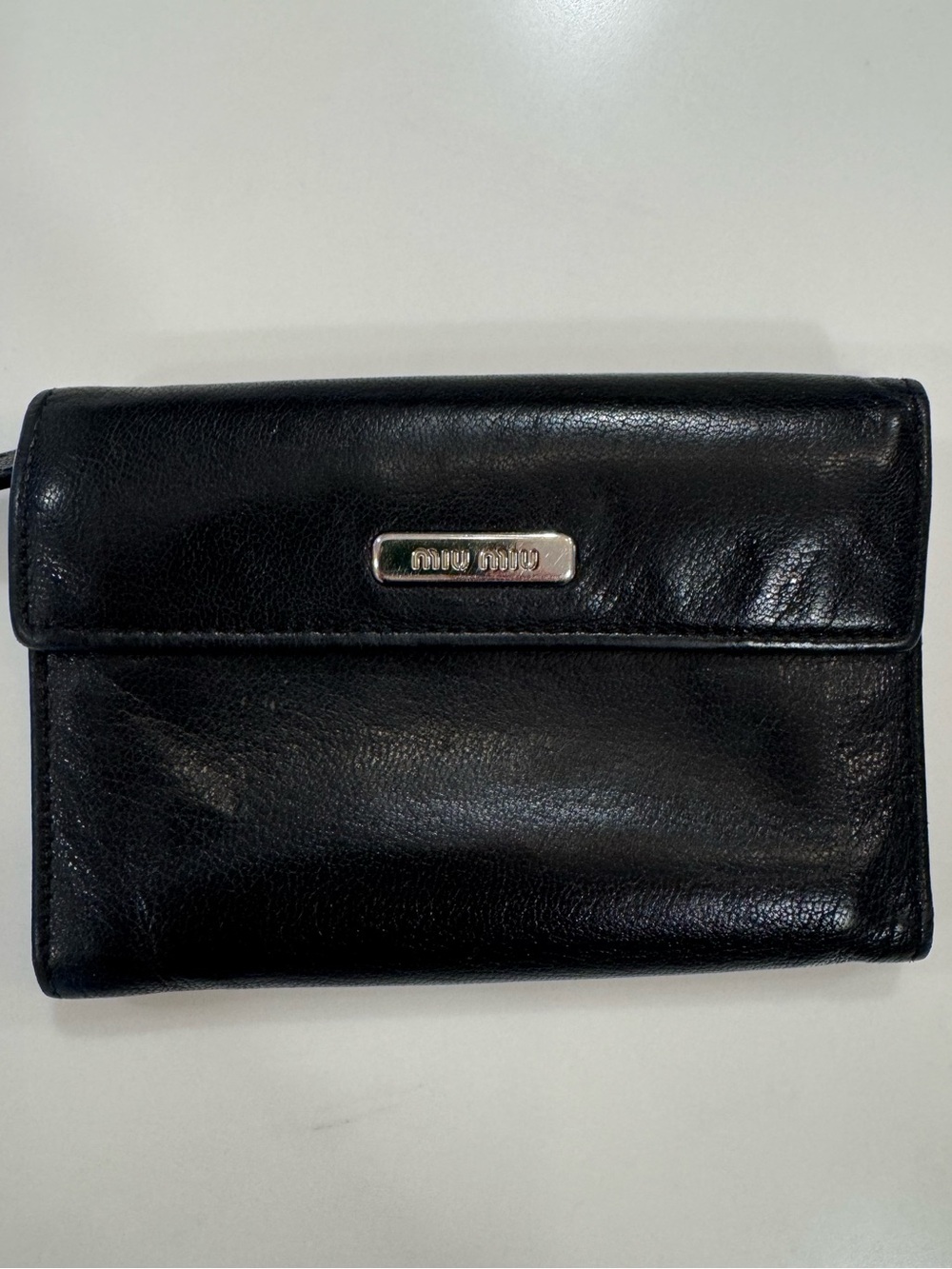 Miu Miu Black Leather Trifold Wallet - Made in Italy